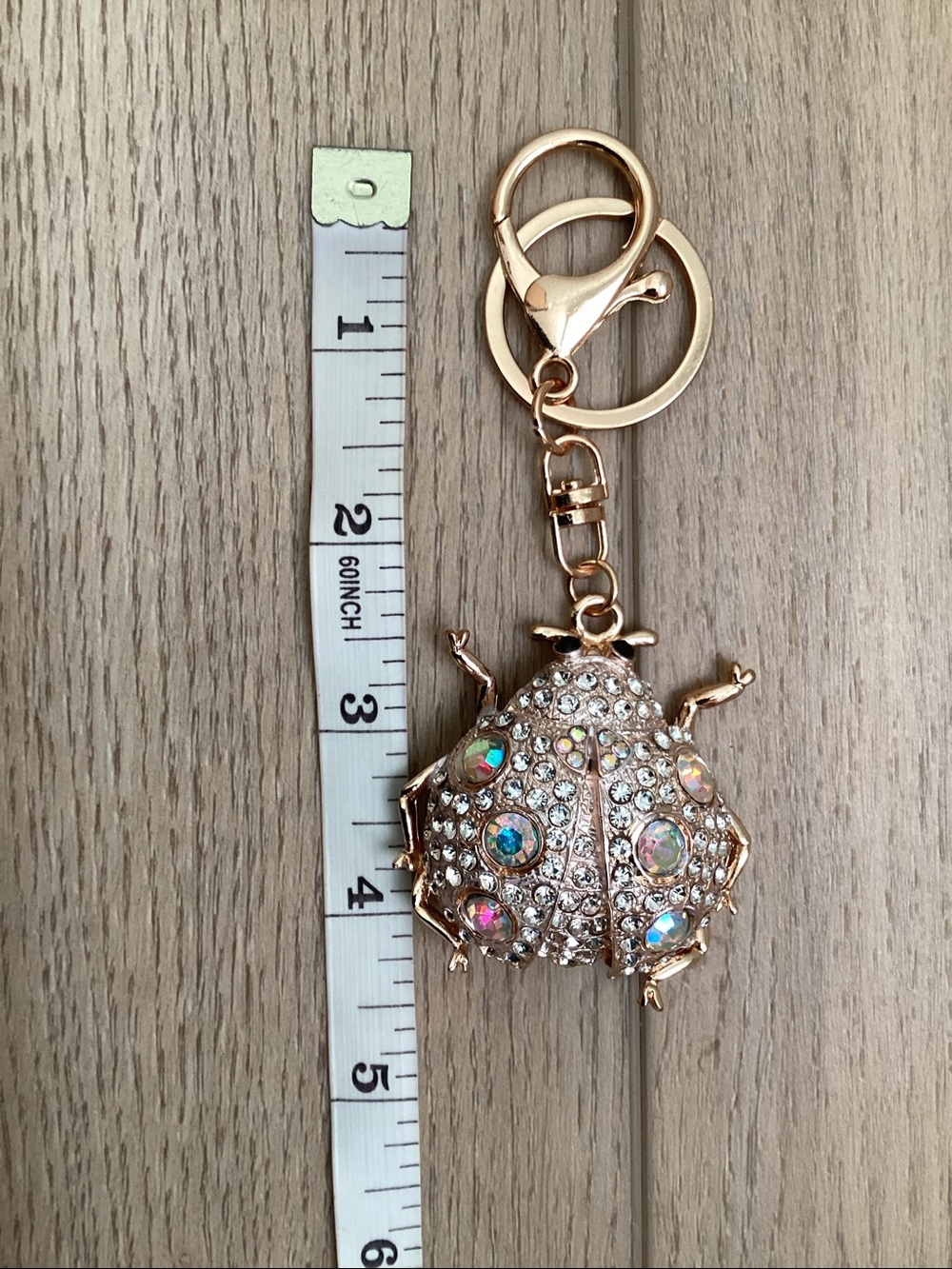 Ladybug Gold Tone Iridescent Keychain Purse Charm Whimsical Blingcore Sparkle - Picture 8 of 8